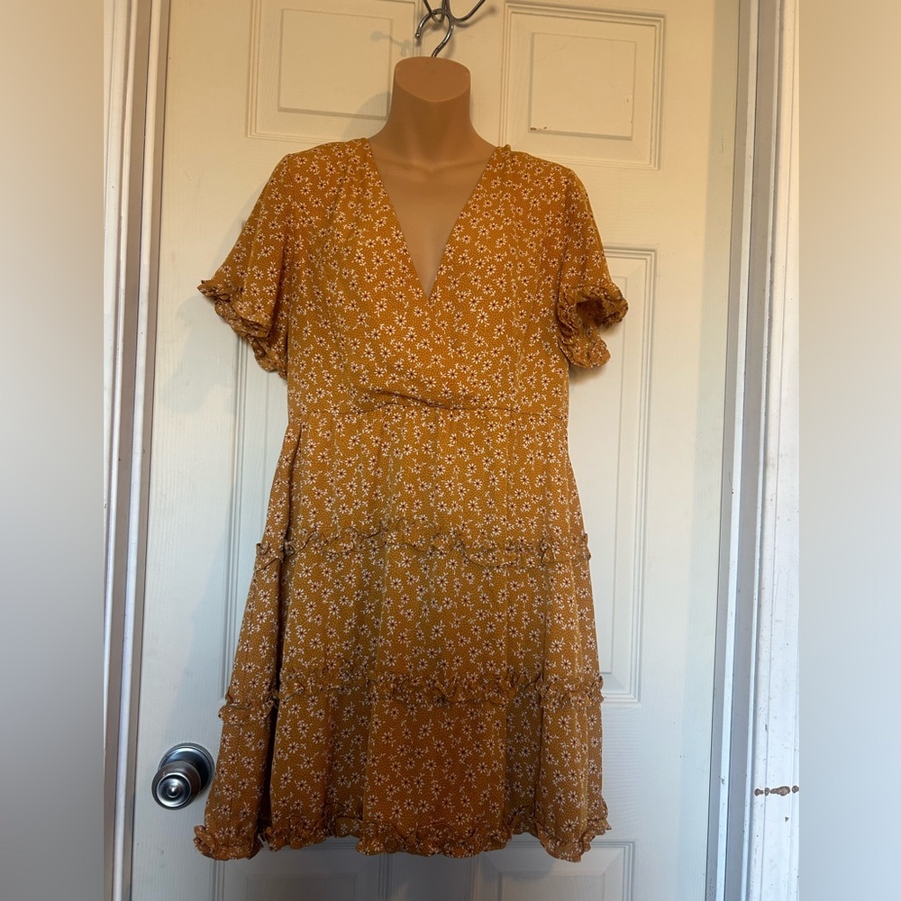 Mustard Floral Midi Dress